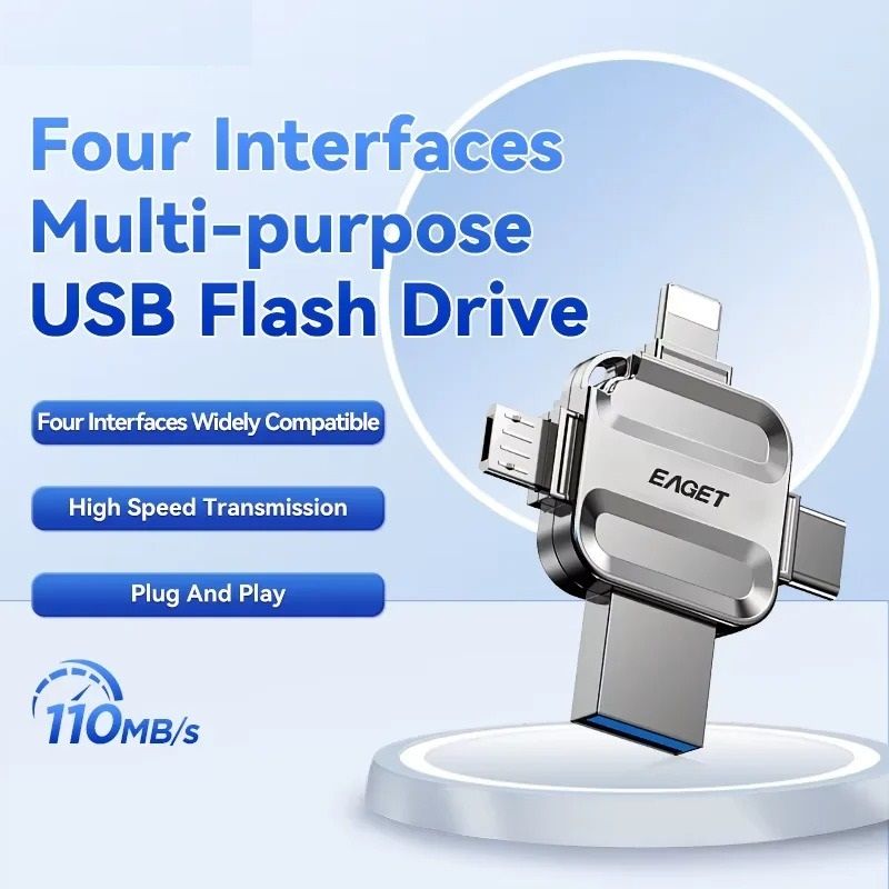 4 in 1 USB Flash Drive with Type C Micro and Lightning Ports