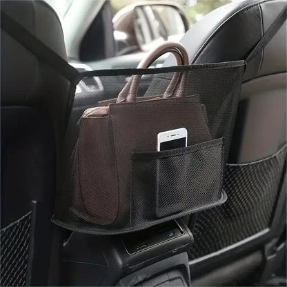 1pc Spacious Car Seat Mesh Bag for Dogs & Pets – Convenient Handbag Purse Clip Organizer with Back Seat Storage Net