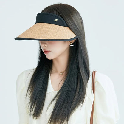 Large Brim Printed Hollow Top Hat Straw Hat, Sun Protection Outdoor Style, Upgraded Thickened Wide Brim Summer Hat