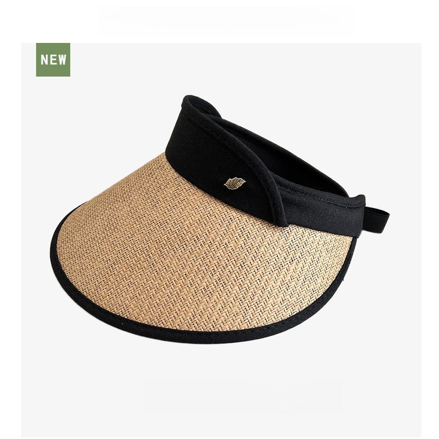 Large Brim Printed Hollow Top Hat Straw Hat, Sun Protection Outdoor Style, Upgraded Thickened Wide Brim Summer Hat