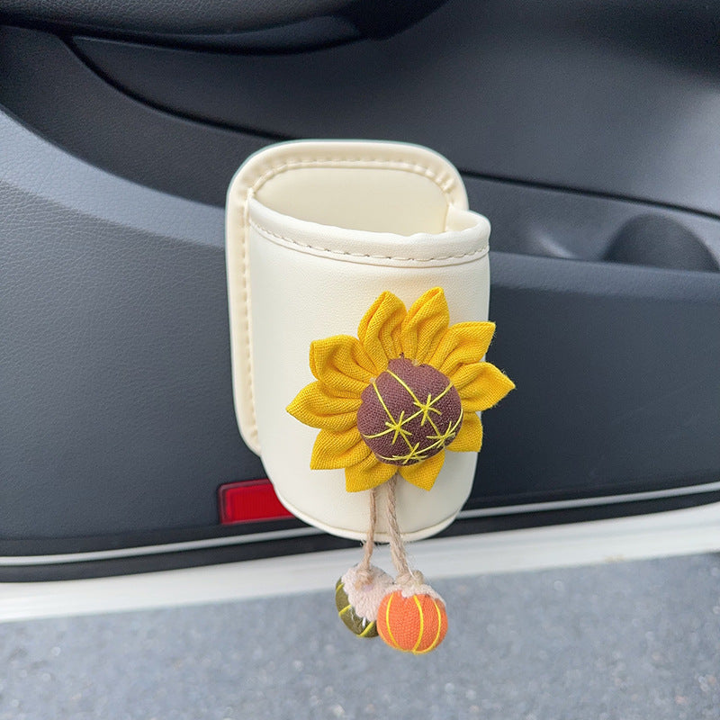 Leather Car Door Cup Holder, Automotive Drink Rack, Storage Bin Organizer for Back Seat Interior Accessories