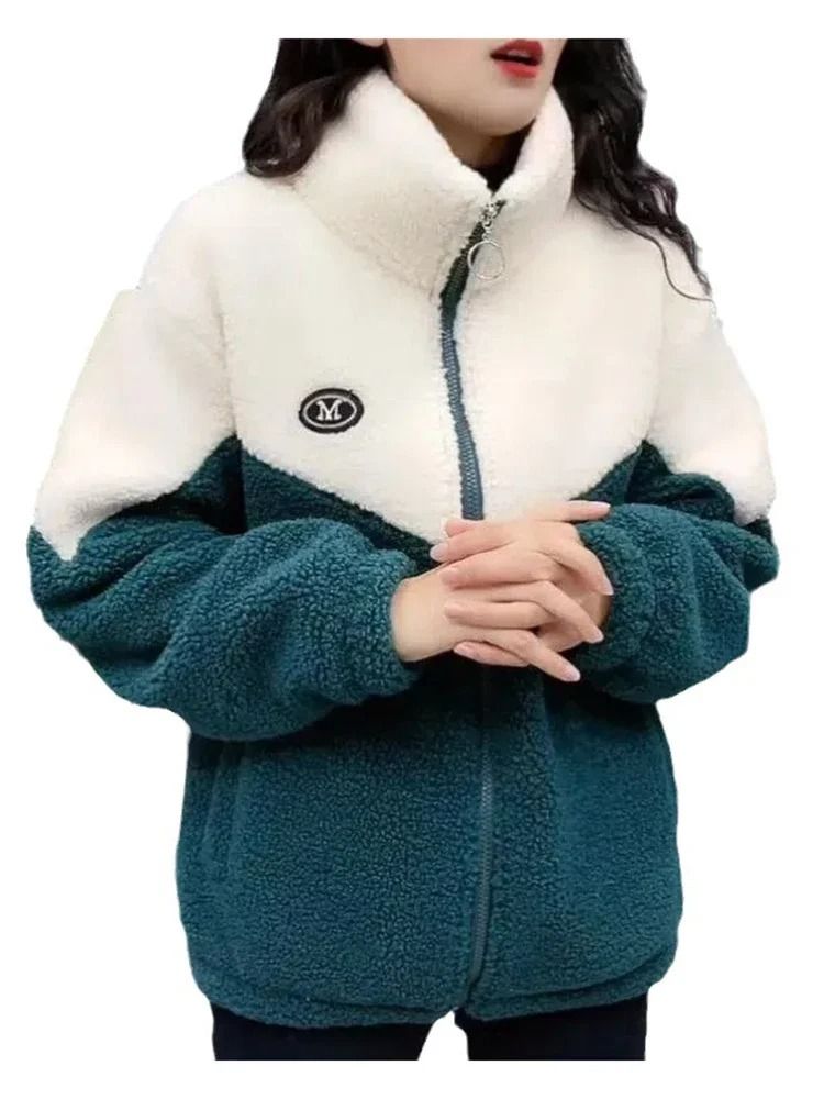 Winter Warm Colored Lamb Fleece Long Sleeve Mid Length Overcoat For Women 5