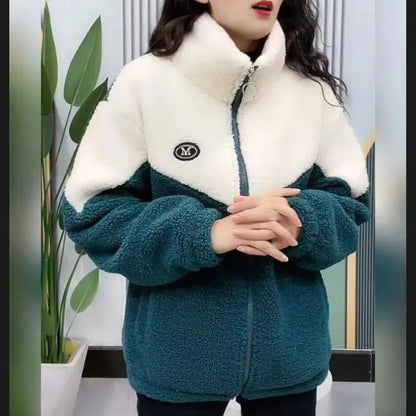 Winter Warm Colored Lamb Fleece Long Sleeve Mid Length Overcoat For Women 8