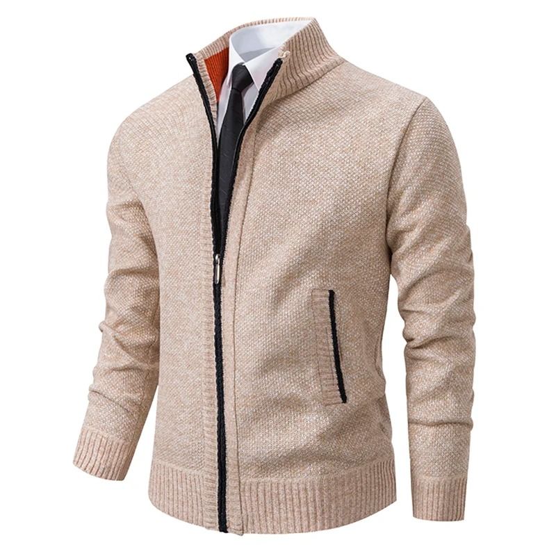 Men Autumn Winter Casual Stand Collar Fleece Warm Zipper Cardigan 9