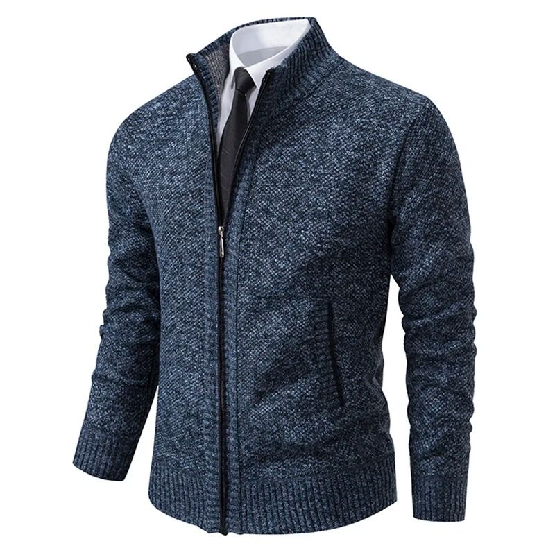 Men Autumn Winter Casual Stand Collar Fleece Warm Zipper Cardigan 12