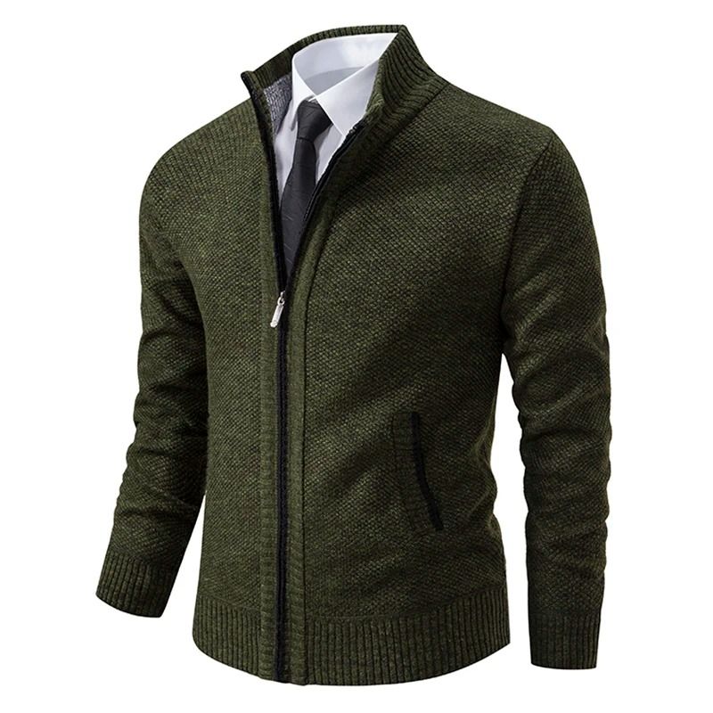 Men Autumn Winter Casual Stand Collar Fleece Warm Zipper Cardigan 7