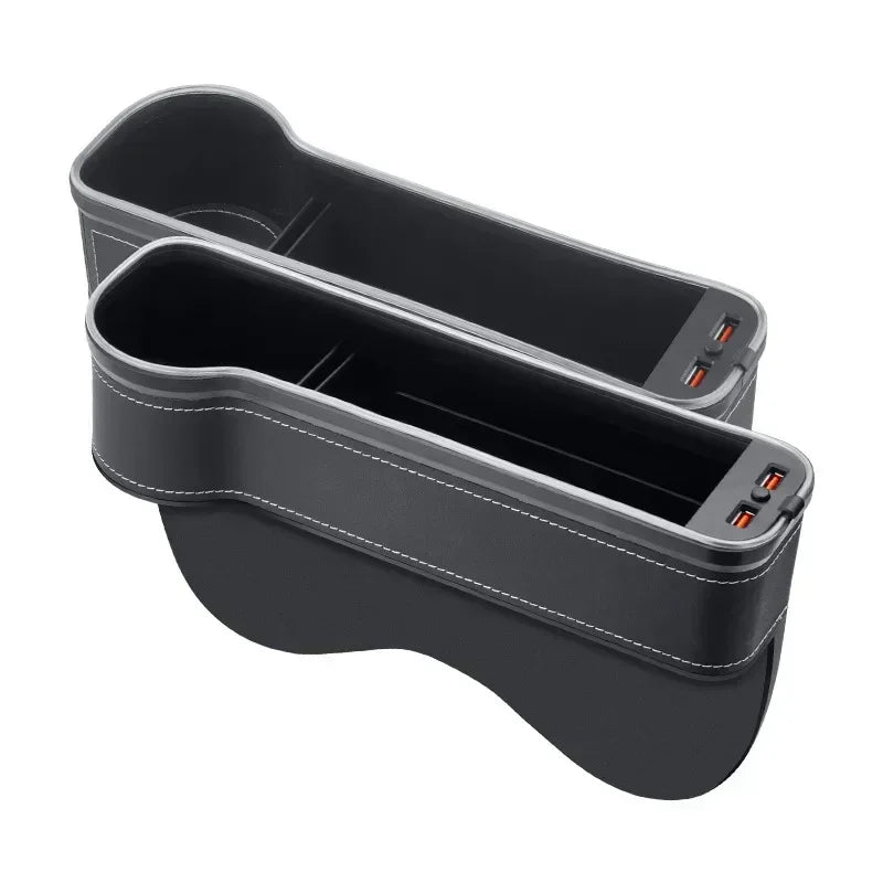New Car Crevice Storage Box with 2 USB Charger – Colorful LED Seat Gap Organizer for Phones, Cards & Bottles