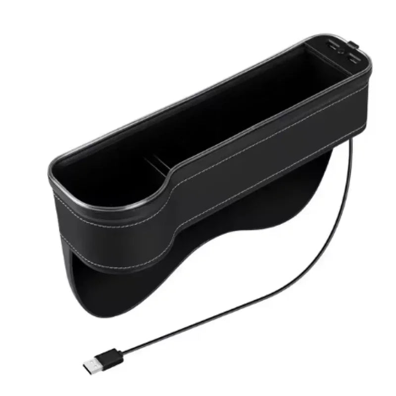 New Car Crevice Storage Box with 2 USB Charger – Colorful LED Seat Gap Organizer for Phones, Cards & Bottles