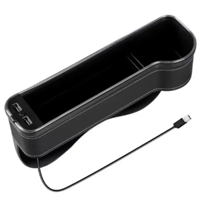New Car Crevice Storage Box with 2 USB Charger – Colorful LED Seat Gap Organizer for Phones, Cards & Bottles