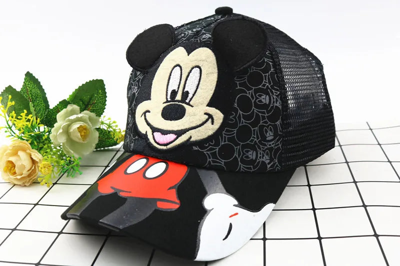 Disney Hat Mickey Baseball Cap, Adjustable Flat Brim Children's Hat, Boys Baby Girls Cartoon Sun Hat Hip Hop Style