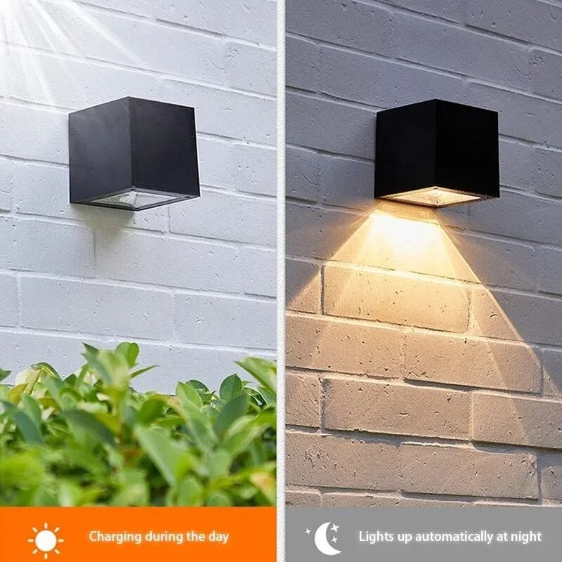 Solar LED Square Wall Lamp for Outdoor Garden and Balcony