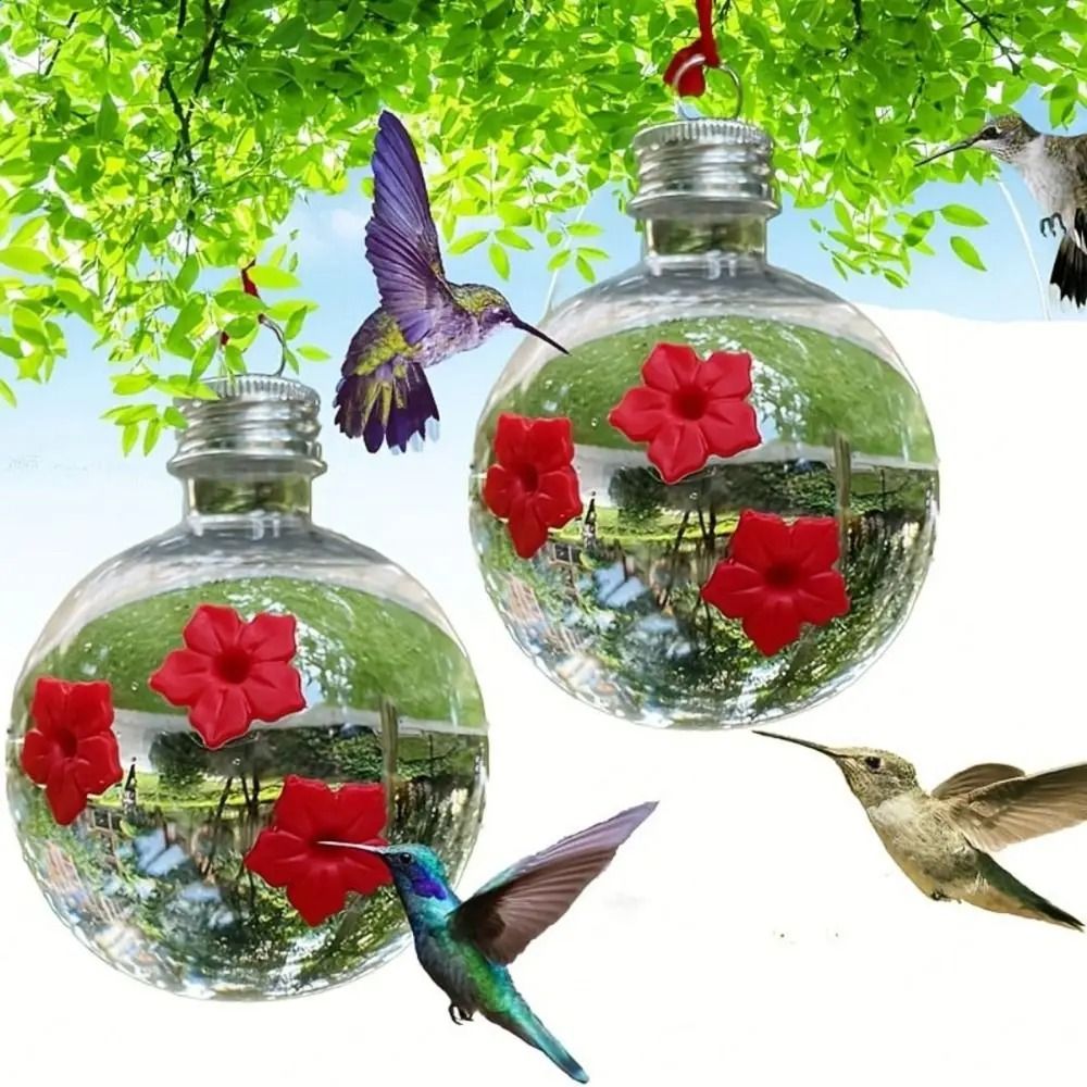 Leak Proof PET Hummingbird Feeder with 3 Flower Ports – Spherical or Heart Shape