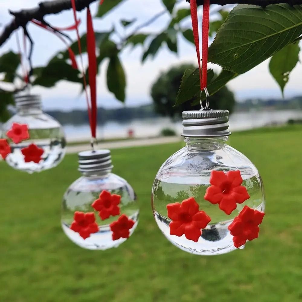 Leak Proof PET Hummingbird Feeder With 3 Flower Ports  Spherical Or Heart Shape 3