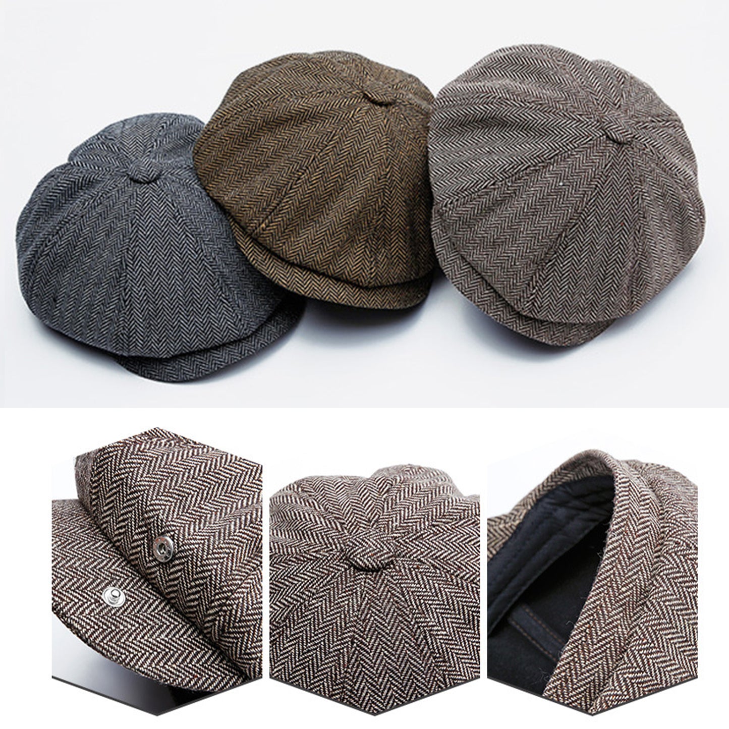 Unisex Vintage Newsboy Cap, Classic Retro British Beret Hat, Stylish Twill Flat Hat Wool Octagonal Hats for Winter Warm