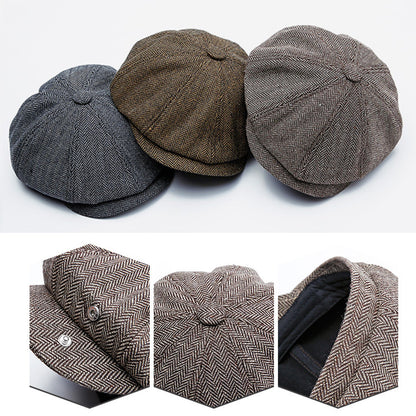 Unisex Vintage Newsboy Cap, Classic Retro British Beret Hat, Stylish Twill Flat Hat Wool Octagonal Hats for Winter Warm