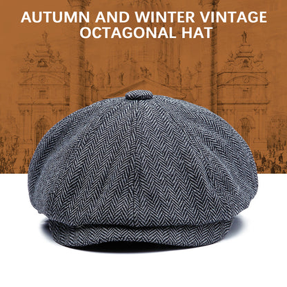 Unisex Vintage Newsboy Cap Classic Retro British Beret Hat Stylish Twill Flat Hat Wool Octagonal Ha 4