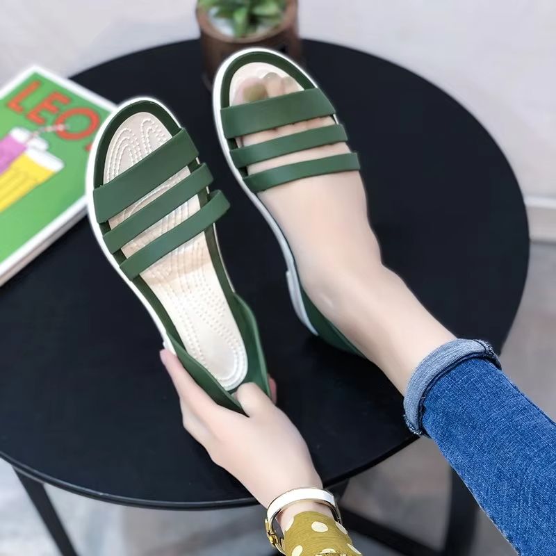 Womens Candy Color Peep Toe Summer Sandals  Comfortable Outdoor Flat Shoes 9