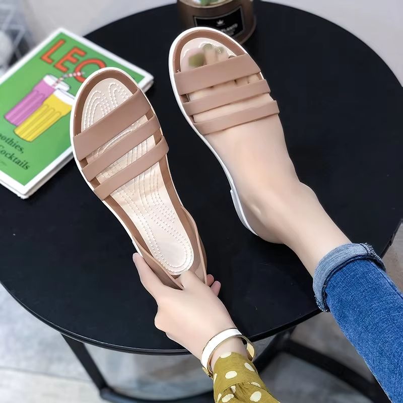 Womens Candy Color Peep Toe Summer Sandals  Comfortable Outdoor Flat Shoes 10