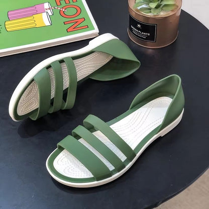 Womens Candy Color Peep Toe Summer Sandals  Comfortable Outdoor Flat Shoes 1