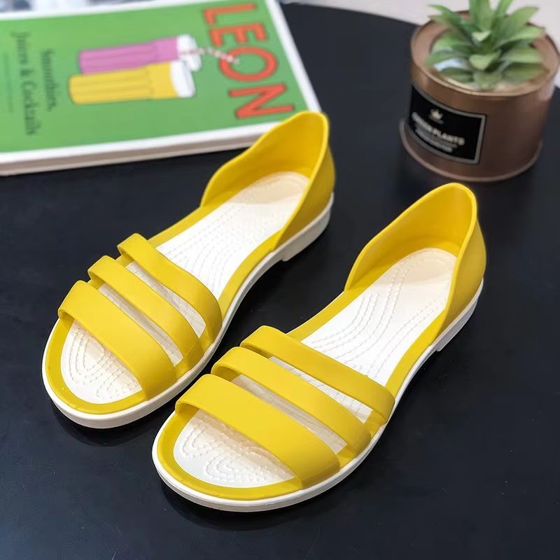 Womens Candy Color Peep Toe Summer Sandals  Comfortable Outdoor Flat Shoes 2
