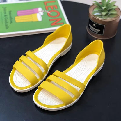 Womens Candy Color Peep Toe Summer Sandals  Comfortable Outdoor Flat Shoes 2