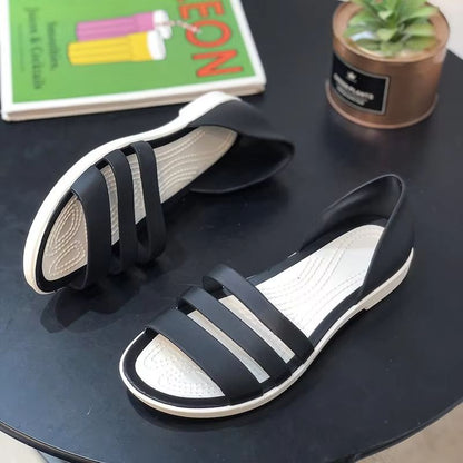 Womens Candy Color Peep Toe Summer Sandals  Comfortable Outdoor Flat Shoes 3