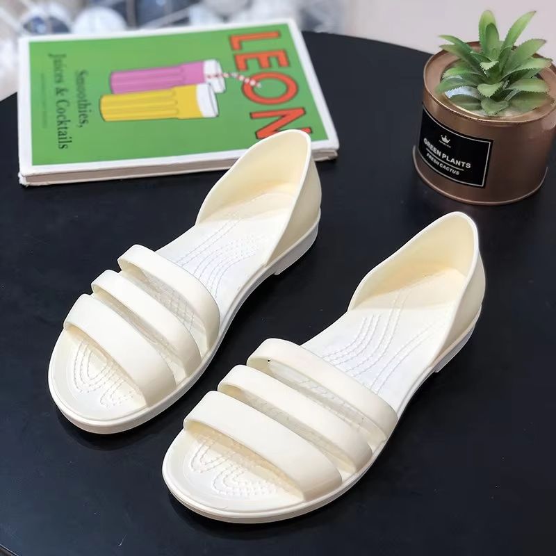 Womens Candy Color Peep Toe Summer Sandals  Comfortable Outdoor Flat Shoes 6