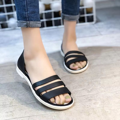 Womens Candy Color Peep Toe Summer Sandals  Comfortable Outdoor Flat Shoes 7