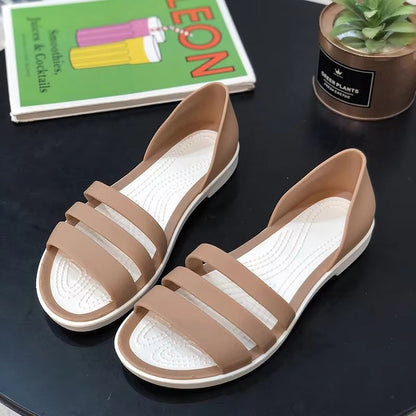 Womens Candy Color Peep Toe Summer Sandals  Comfortable Outdoor Flat Shoes 8