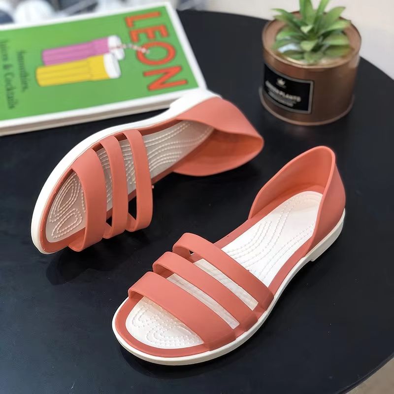 Womens Candy Color Peep Toe Summer Sandals  Comfortable Outdoor Flat Shoes 11