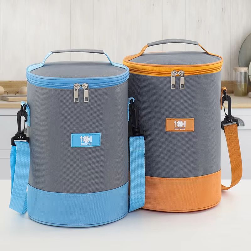 Circular Oxford Thermal Lunch Tote  Insulated Round Meal Bag With Aluminum Foil Lining For Office   1