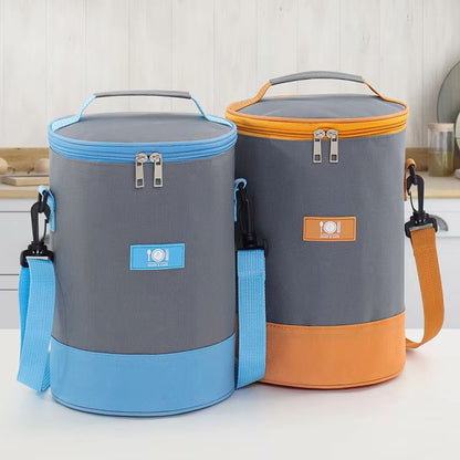 Circular Oxford Thermal Lunch Tote  Insulated Round Meal Bag With Aluminum Foil Lining For Office   1