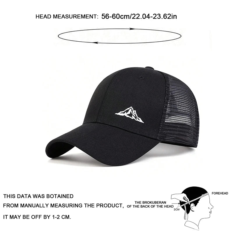 Mountain Range Embroidery Baseball Net Caps for Men and Women, Adjustable Trucker Hat, Outdoor Spring Summer Sunscreen