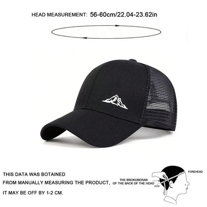 Mountain Range Embroidery Baseball Net Caps for Men and Women, Adjustable Trucker Hat, Outdoor Spring Summer Sunscreen