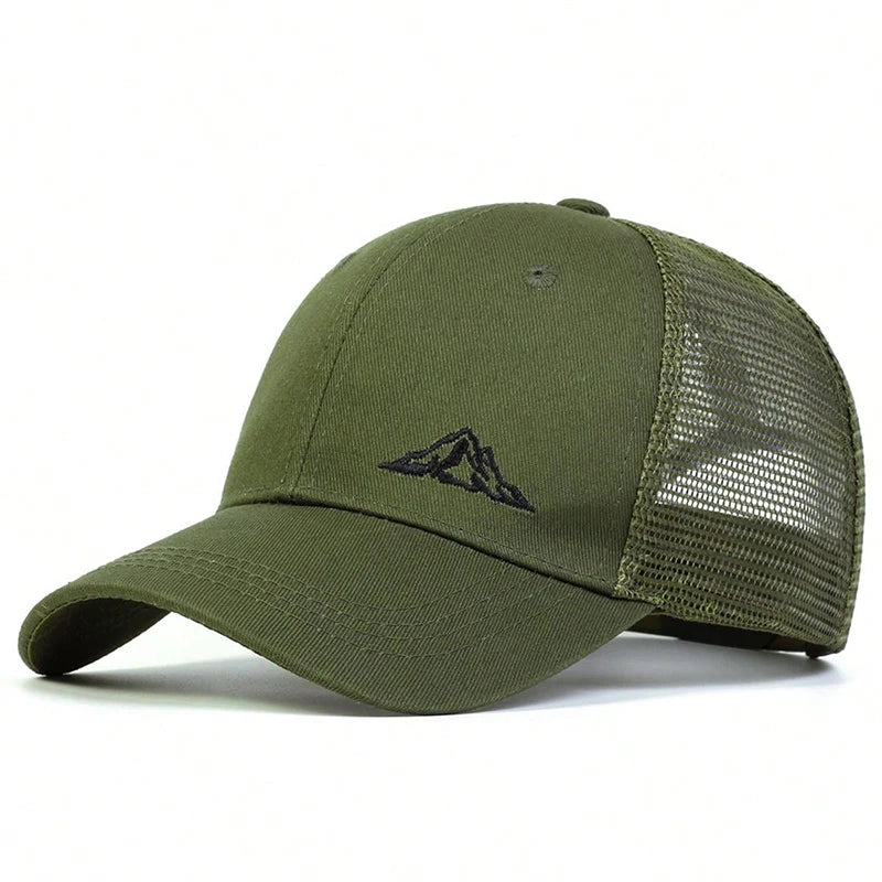 Mountain Range Embroidery Baseball Net Caps for Men and Women, Adjustable Trucker Hat, Outdoor Spring Summer Sunscreen