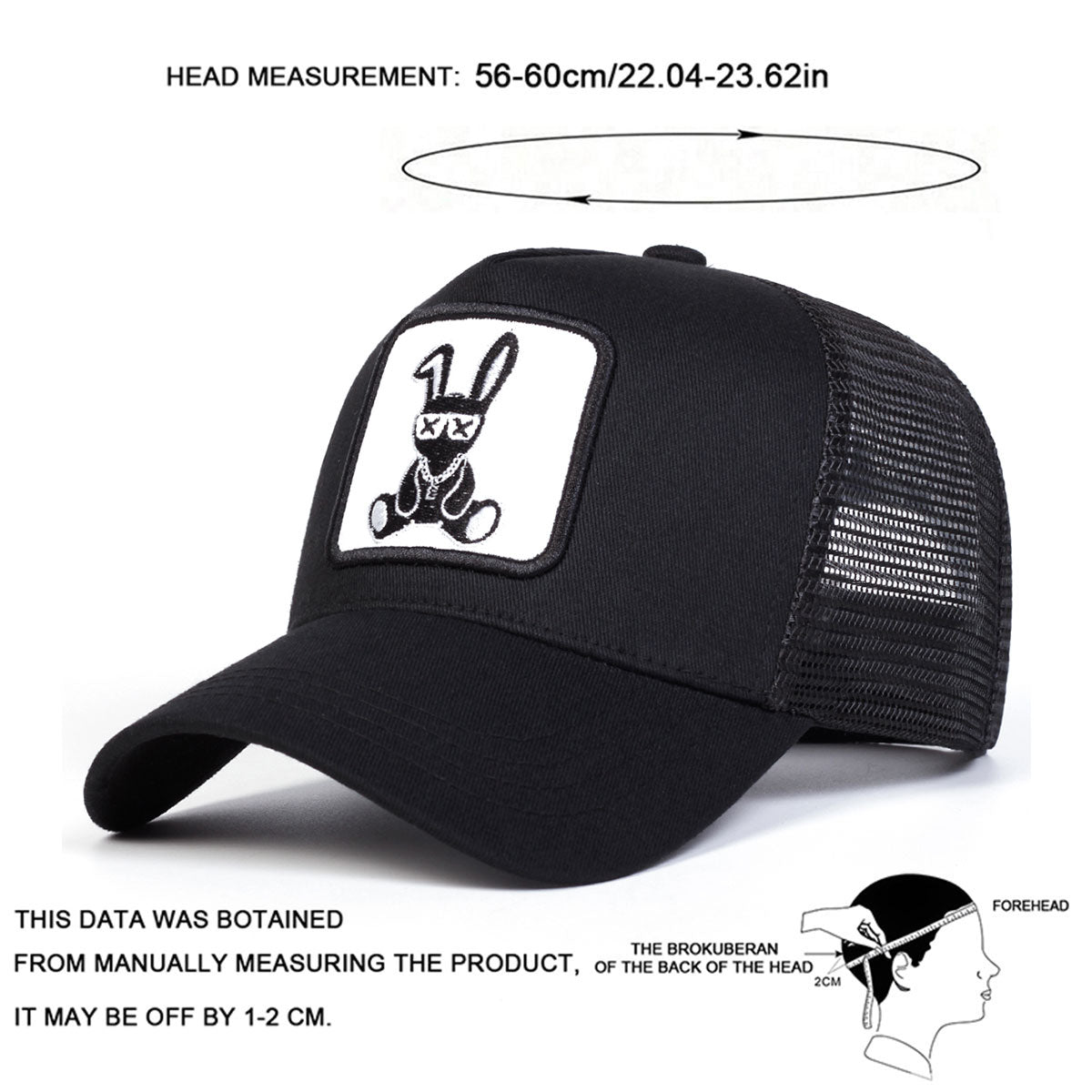 Spring Summer Outdoor Sunscreen Hat, Unisex Cartoon Rabbit Embroidery Baseball Net Caps, Adjustable Casual Trucker Hats