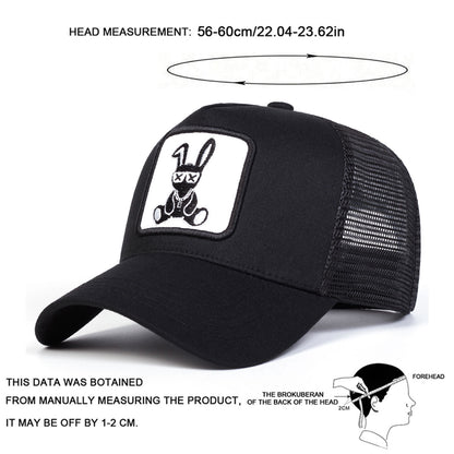 Spring Summer Outdoor Sunscreen Hat, Unisex Cartoon Rabbit Embroidery Baseball Net Caps, Adjustable Casual Trucker Hats