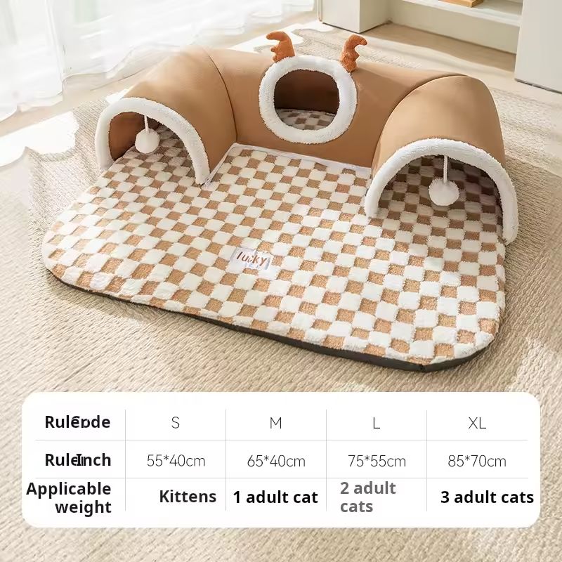 CozyAntler Plush Cat Bed With Tunnel Hideout 4