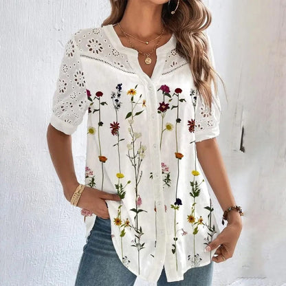 Casual Lace Womens Shirt Elegant Loose Short Sleeve Blouse For Holiday And Weekend Wear 4