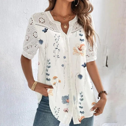 Casual Lace Womens Shirt Elegant Loose Short Sleeve Blouse For Holiday And Weekend Wear 7