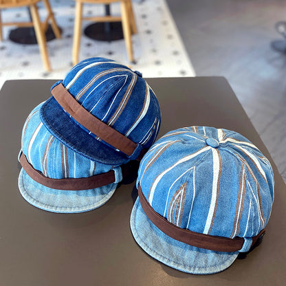 Cotton Denim Baby Beret Hat with Adjustable Soft Brim, Spring Autumn Daily Outing Unisex Infant Toddler