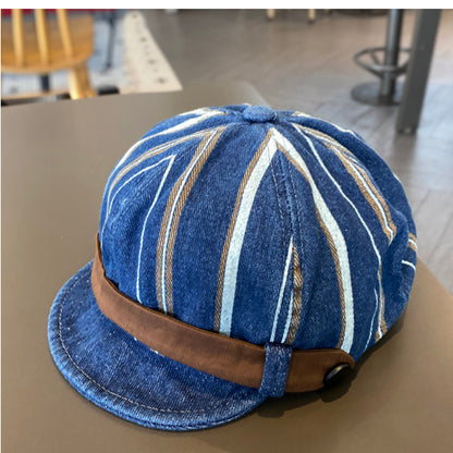 Cotton Denim Baby Beret Hat with Adjustable Soft Brim, Spring Autumn Daily Outing Unisex Infant Toddler