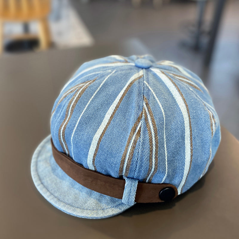 Cotton Denim Baby Beret Hat with Adjustable Soft Brim, Spring Autumn Daily Outing Unisex Infant Toddler