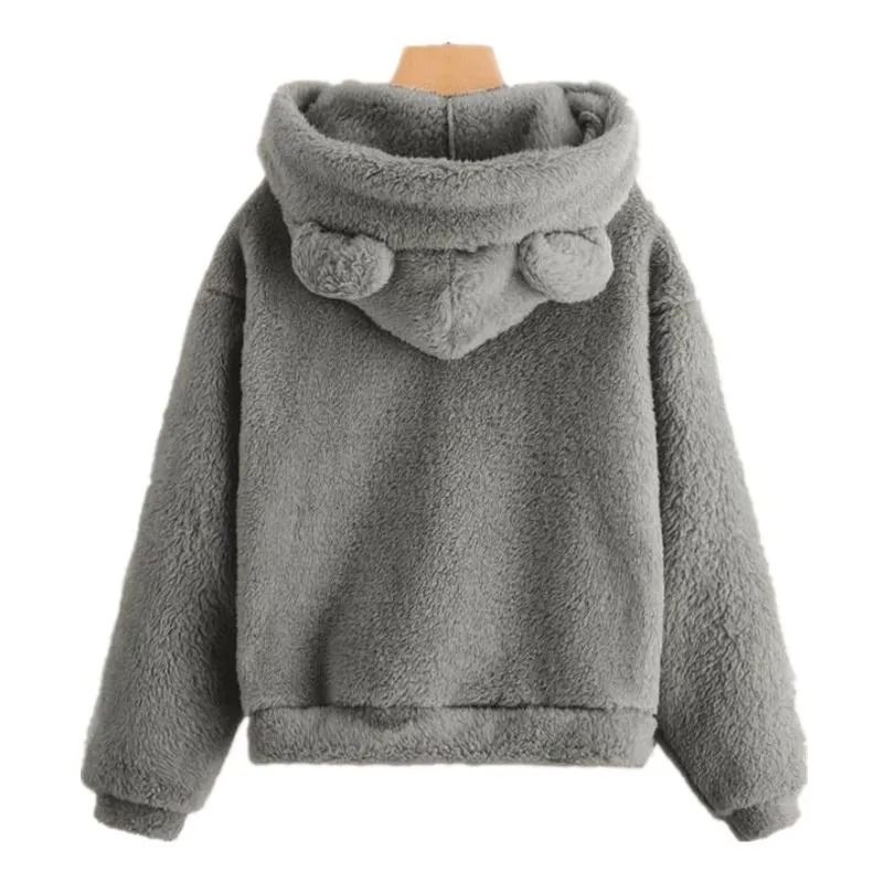 Plush Rabbit Ear Hoodie For Women  Warm Long Sleeve Winter Sweatshirt With Cute Ears 1