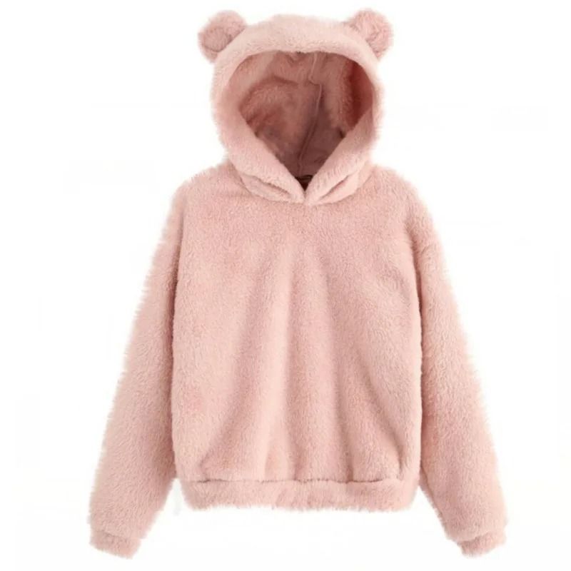 Plush Rabbit Ear Hoodie For Women  Warm Long Sleeve Winter Sweatshirt With Cute Ears 2