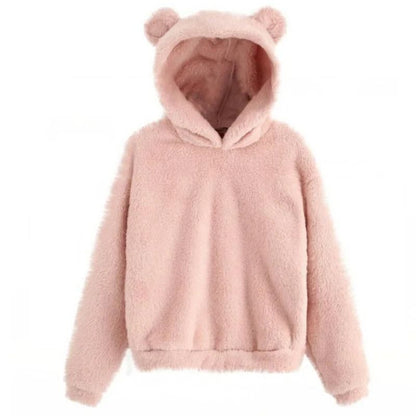 Plush Rabbit Ear Hoodie For Women  Warm Long Sleeve Winter Sweatshirt With Cute Ears 2