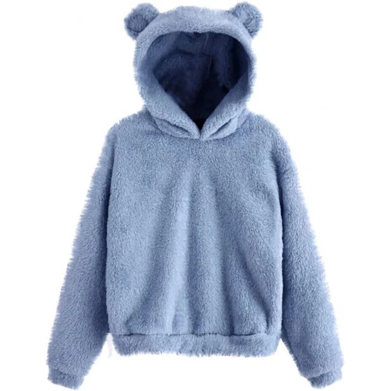 Plush Rabbit Ear Hoodie For Women  Warm Long Sleeve Winter Sweatshirt With Cute Ears 3