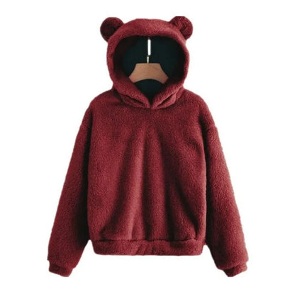 Plush Rabbit Ear Hoodie For Women  Warm Long Sleeve Winter Sweatshirt With Cute Ears 4