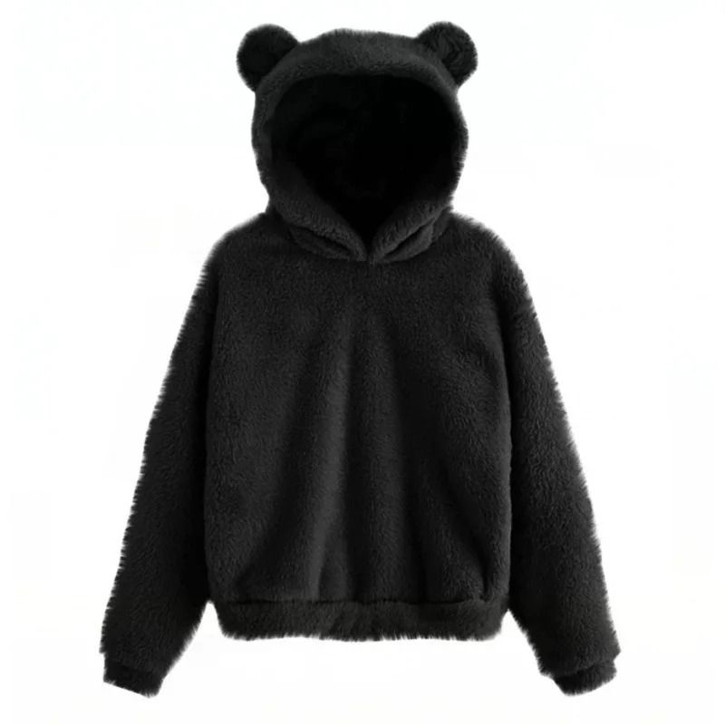 Plush Rabbit Ear Hoodie For Women  Warm Long Sleeve Winter Sweatshirt With Cute Ears 5