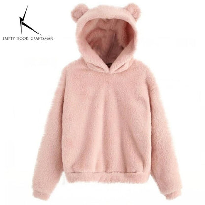 Plush Rabbit Ear Hoodie For Women  Warm Long Sleeve Winter Sweatshirt With Cute Ears 17